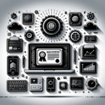 IT資格を紹介するブログ記事のアイキャッチ画像。モノトーンの背景に、シンプルなITアイコンを配置した整然としたデザイン。